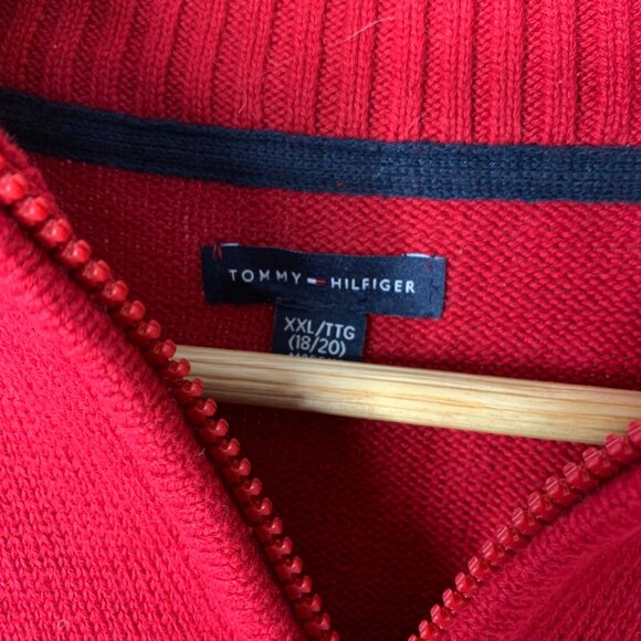 Tommy Hilfiger Men’s Red 100% Cotton Quarter-Zip Sweater – Classic Casual Style - Picture 2 of 15